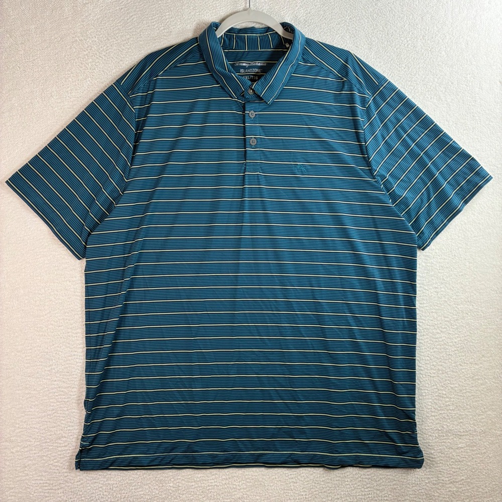 Tommy Bahama Island Zone Golf Polo Shirt Men 2XL Green Breathable Stretch Stripe - Picture 2 of 6